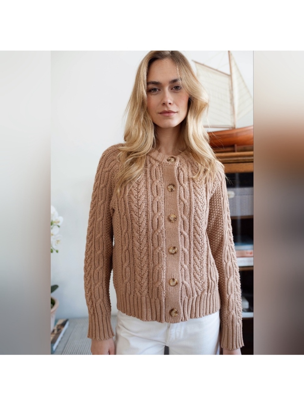 Marea by Liz Joy Cable Cardigan in Camel Tan Color Sz. S